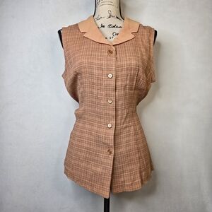 Y2k sleeveless peach-colored button-up peplum top sz M